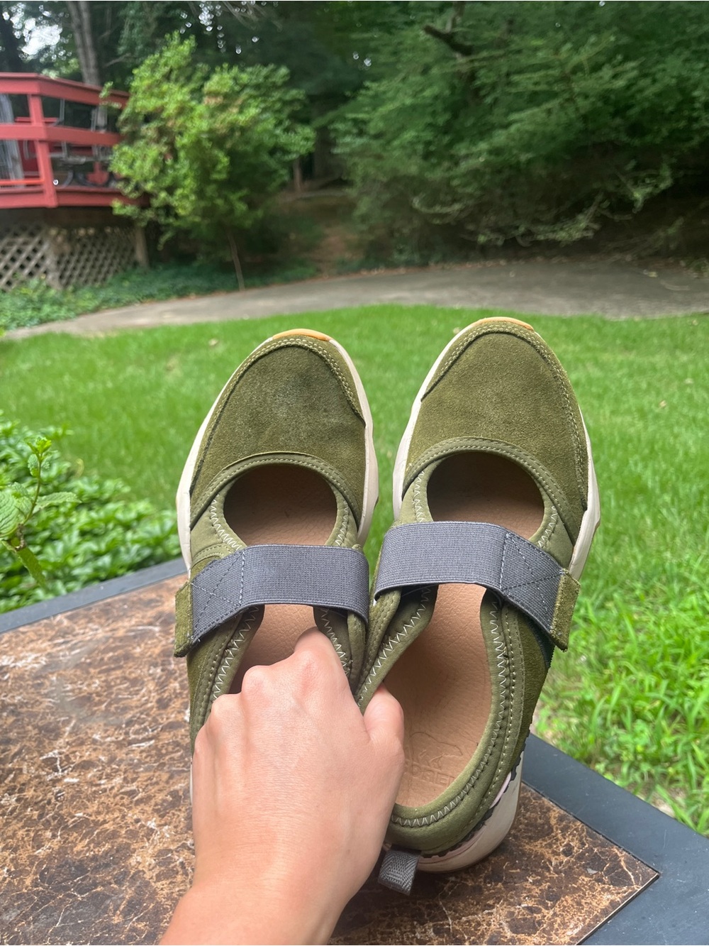 Sorel Kinetic MJ Olive Green Suede Slip-On Sneakers with Chunky Sole - Picture 3 of 12
